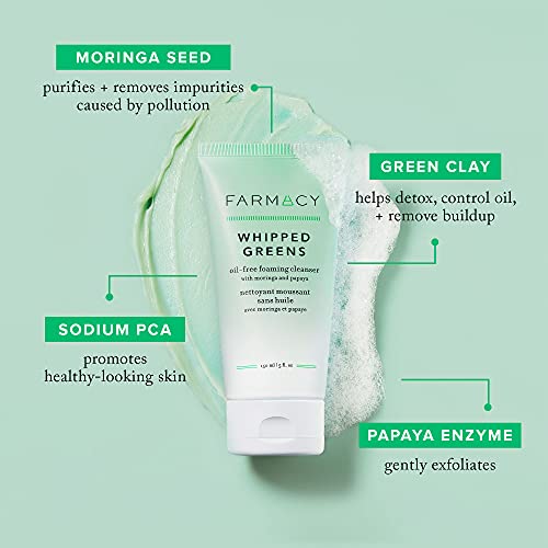 Farmacy Whipped Greens Face Wash - Oil Free Foaming Facial Cleanser for Combi...