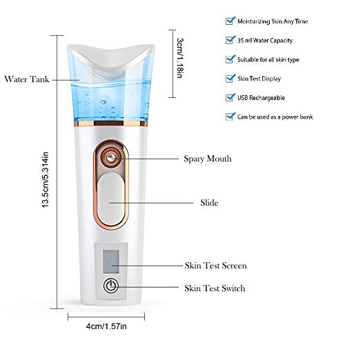 FATUXZ Handy Nano Mist Sprayer with Skin Analyzer Moisture Tester, Portable F...