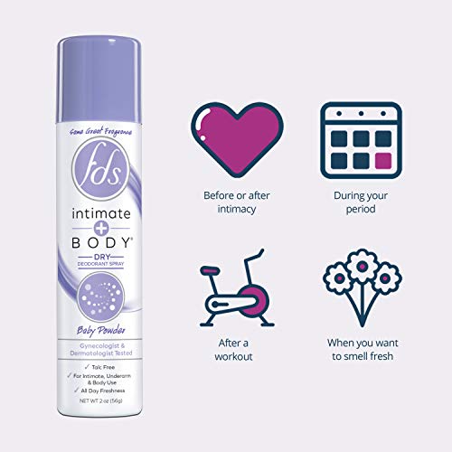 FDS Intimate Deodorant Spray All Day Freshness, Baby Powder - 2 oz Bottle