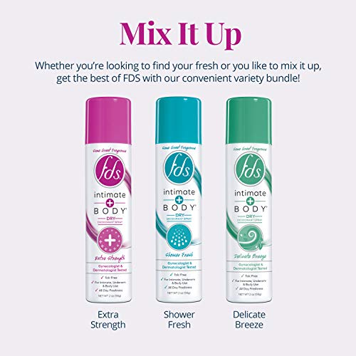FDS Intimate Deodorant Spray All Day Freshness Variety Pack, Shower Fresh, De...