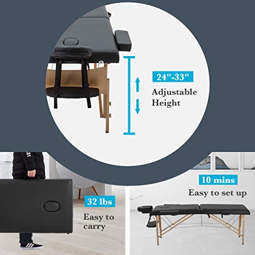 Massage Table,2 Fold Massage Bed 73 Inch Long 28 Inch Wide,Lash Bed Portable ...