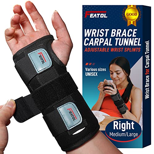 Wrist Brace for Carpal Tunnel, Adjustable Wrist Support Brace with Splints Ri...