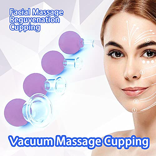 4 Pieces Glass Facial Cupping Set-Silicone Vacuum Suction Massage Cups Anti C...