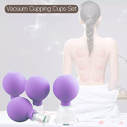 4 Pieces Glass Facial Cupping Set-Silicone Vacuum Suction Massage Cups Anti C...