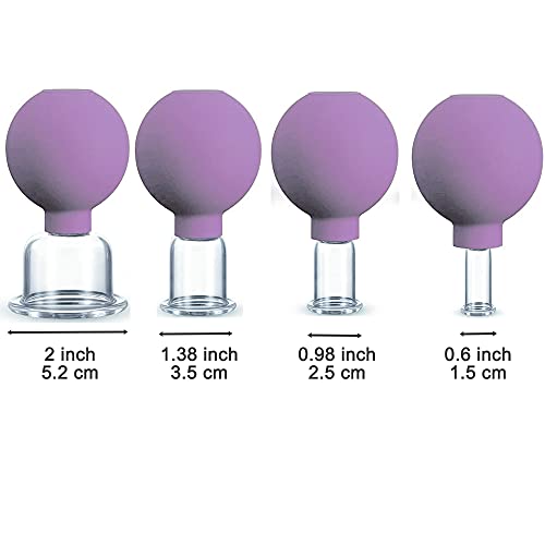 4 Pieces Glass Facial Cupping Set-Silicone Vacuum Suction Massage Cups Anti C...