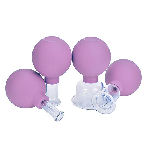 4 Pieces Glass Facial Cupping Set-Silicone Vacuum Suction Massage Cups Anti C...