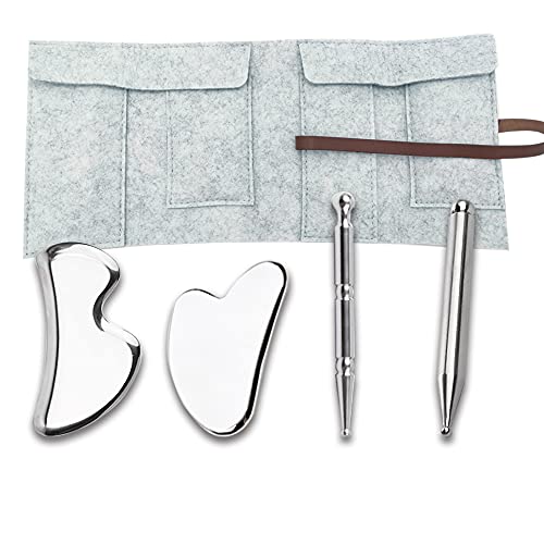 Stainless Steel Facial Gua Sha and Acupuncture Pen Set, Guasha Scraping Massa...