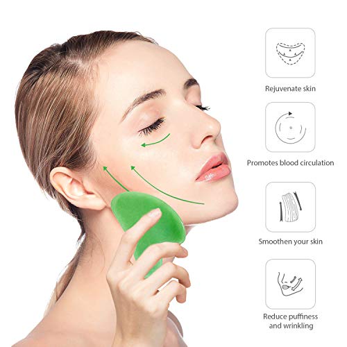 Gua Sha Facial Tool, 100% Natural Jade Stone Guasha Board for SPA Acupuncture...