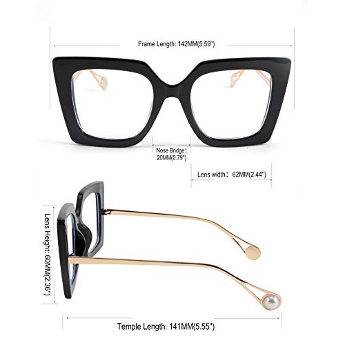FEISEDY Oversized Square Anti Blue Light Glasses Block Eye Strain Glare Pearl...
