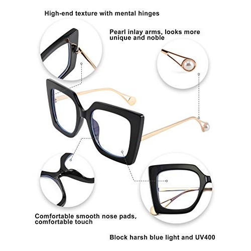 FEISEDY Oversized Square Anti Blue Light Glasses Block Eye Strain Glare Pearl...