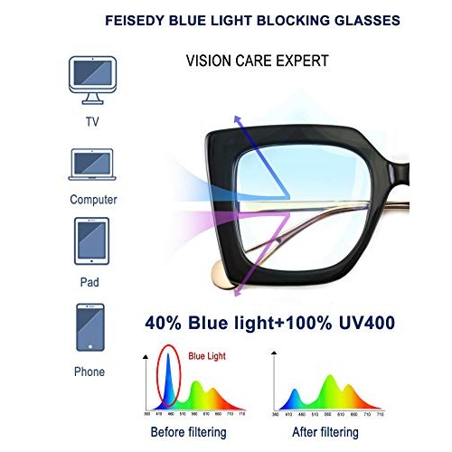 FEISEDY Oversized Square Anti Blue Light Glasses Block Eye Strain Glare Pearl...