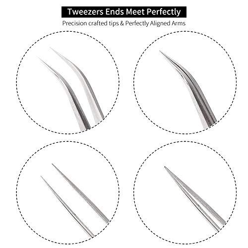 Best Eyelash Extension Tweezer Set - FEITA Pro Straight & Curved Pointy Preci...