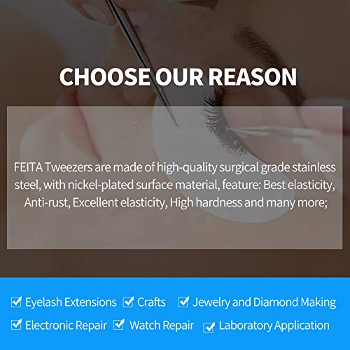 Best Eyelash Extension Tweezer Set - FEITA Pro Straight & Curved Pointy Preci...