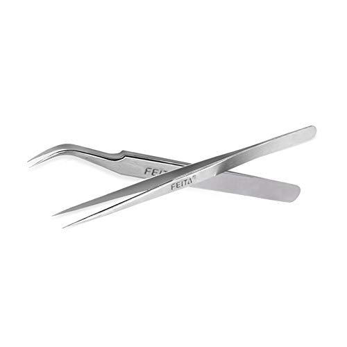 Best Eyelash Extension Tweezer Set - FEITA Pro Straight & Curved Pointy Preci...