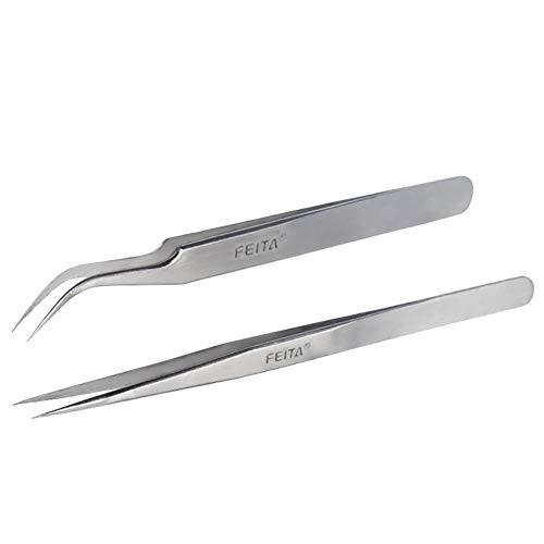 Best Eyelash Extension Tweezer Set - FEITA Pro Straight & Curved Pointy Preci...