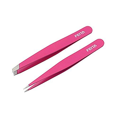 Precision Tweezers for Eyebrows - FEITA Professional Stainless Steel Slant & ...
