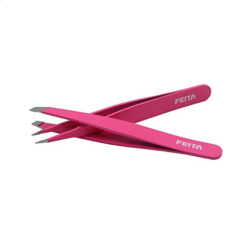 Precision Tweezers for Eyebrows - FEITA Professional Stainless Steel Slant & ...