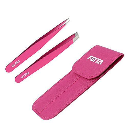 Precision Tweezers for Eyebrows - FEITA Professional Stainless Steel Slant & ...