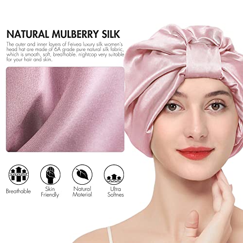Feivea 22 Momme 100% Mulberry Silk Sleep Cap for Women Hair Care, Both Sides ...