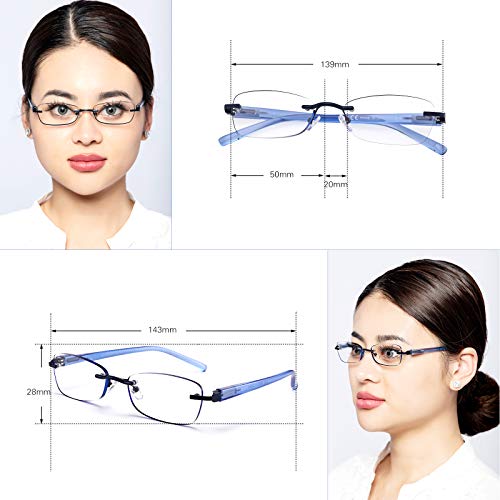 FEIVSN 3-Pack Rimless Reading Glasses For Women, Lightweight Spring Hinge Rea...