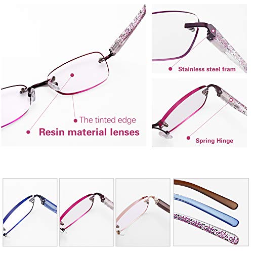 FEIVSN 3-Pack Rimless Reading Glasses For Women, Lightweight Spring Hinge Rea...