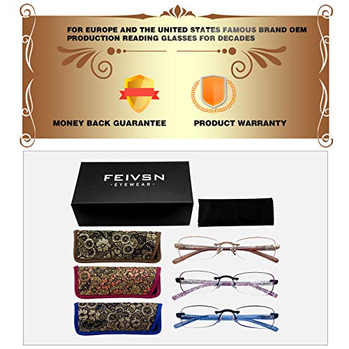 FEIVSN 3-Pack Rimless Reading Glasses For Women, Lightweight Spring Hinge Rea...
