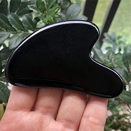 Fekuar Natural Black Obsidian Gua Sha Massage Tool for Body Skin Facial, Crys...