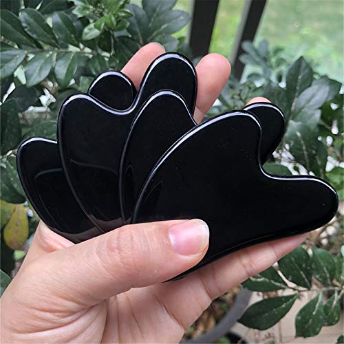 Fekuar Natural Black Obsidian Gua Sha Massage Tool for Body Skin Facial, Crys...