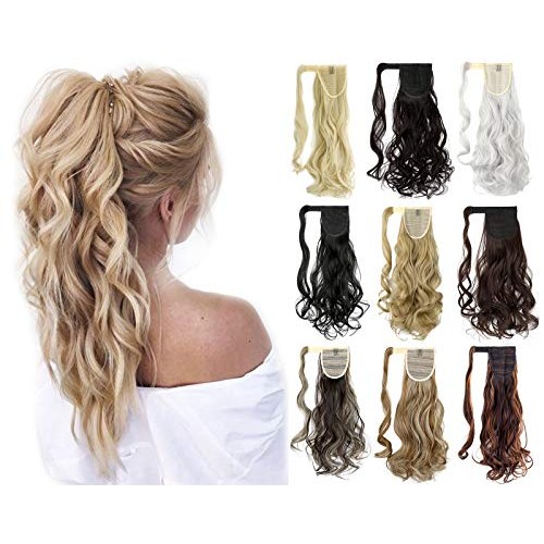 Felendy 18" 24" Ponytail Extension Curly Straight Drawstring Hairpiece Wrap A...