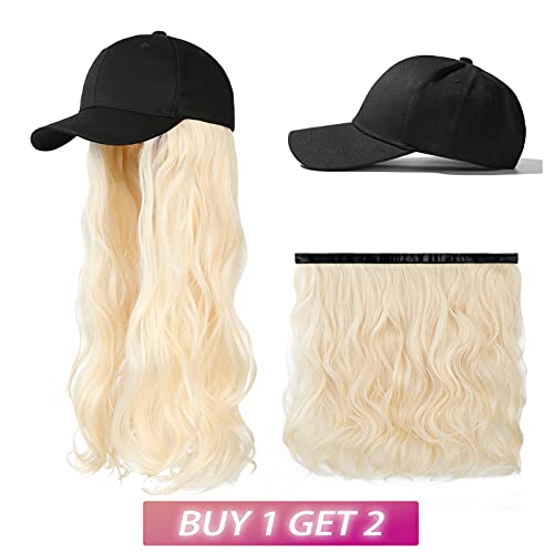 Felendy Baseball Cap with Hair Attached For Women,Curly Wavy Long Hairpiece B...