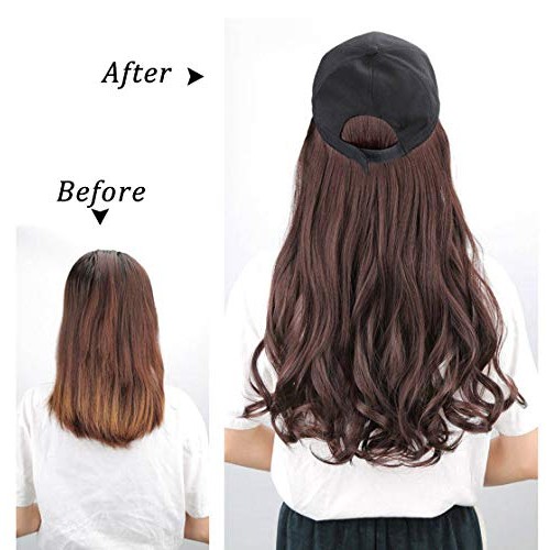 Felendy Baseball Cap with Hair Attached For Women,Curly Wavy Long Hairpiece B...