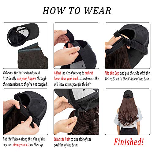 Felendy Baseball Cap with Hair Attached For Women,Curly Wavy Long Hairpiece B...