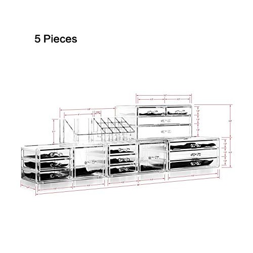 Felicite Home Acrylic Jewelry and Cosmetic Storage Makeup Organizer Set, 5 Pi...