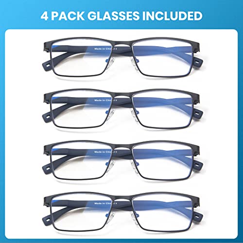 4 Pack Reading Glasses for Men, Blue Light Blocking Metal Reader for Men, Lig...
