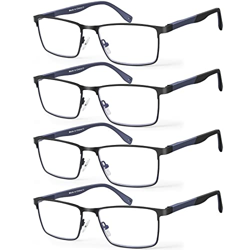 4 Pack Reading Glasses for Men, Blue Light Blocking Metal Reader for Men, Lig...