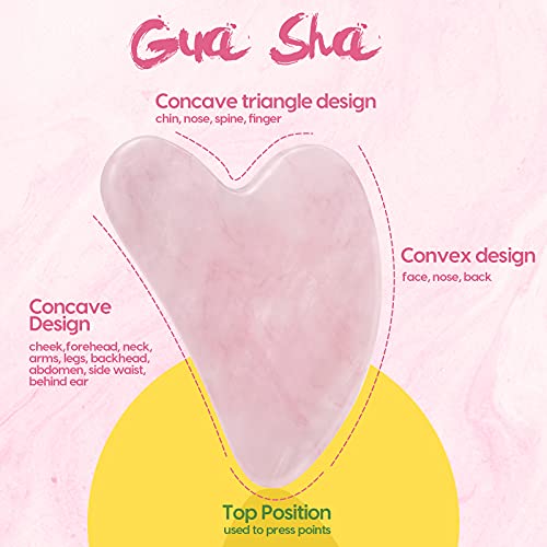 Jade Roller Gua Sha Set, Face Massager 100% Natural Rose Quartz Face Roller 2...