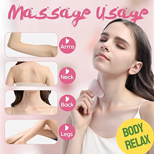 Jade Roller Gua Sha Set, Face Massager 100% Natural Rose Quartz Face Roller 2...
