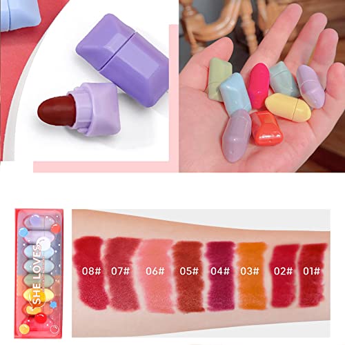 8 Colors Mini Candy Matte Lipstick Set, Waterproof Long Lasting Mini Cute Lip...