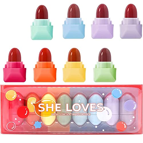8 Colors Mini Candy Matte Lipstick Set, Waterproof Long Lasting Mini Cute Lip...