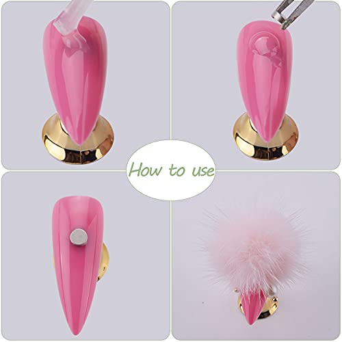 FEQO 48 Pieces Nail Pom Fluffy Balls Nail Art Pom with Pearls 3D Detachable P...