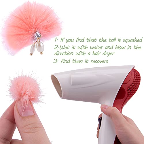 FEQO 48 Pieces Nail Pom Fluffy Balls Nail Art Pom with Pearls 3D Detachable P...