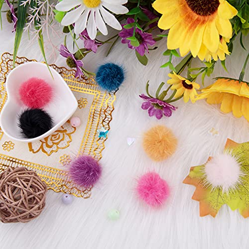 FEQO 48 Pieces Nail Pom Fluffy Balls Nail Art Pom with Pearls 3D Detachable P...