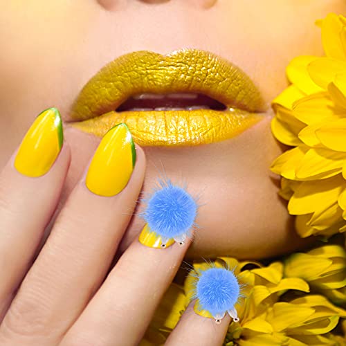 FEQO 48 Pieces Nail Pom Fluffy Balls Nail Art Pom with Pearls 3D Detachable P...