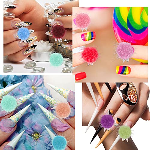 FEQO 48 Pieces Nail Pom Fluffy Balls Nail Art Pom with Pearls 3D Detachable P...