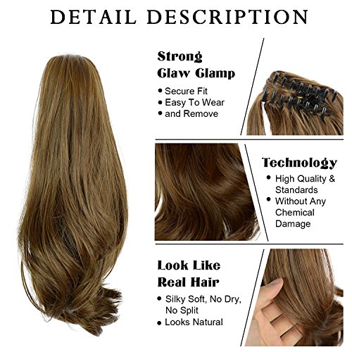 FESHFEN Hair Ponytail Extensions, 15" Claw Clip on Hair Piece Pony Tail Wavy ...