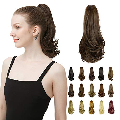 FESHFEN Hair Ponytail Extensions, 15" Claw Clip on Hair Piece Pony Tail Wavy ...