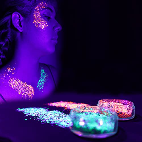 UV Black Light Holographic Chunky Cosmetic Glitter - 2 Individual 30ml Jars -...
