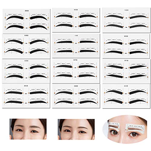 Eyebrow Stencil 12 eyebrow shapes 48 Pairs Reusable Eyebrow Ruler Sticker & E...