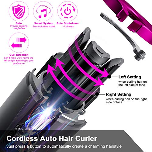 Fezax Cordless Auto Hair Curler, Automatic Curling Iron with LCD Display Adju...