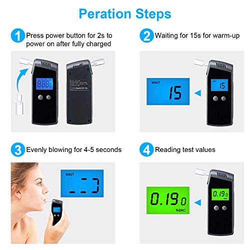 FFtopu Breathalyzer, Professional Accurate Portable Alcohol Tester with USB R...
